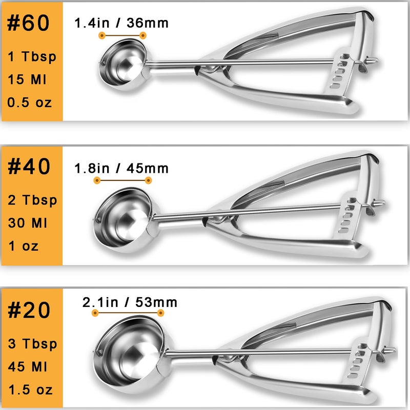 Fayomir Cookie Scoop Set - Small/1 Tbsp, Medium/2 Tbsp, Large/3 Tbsp - Cookie Dough Scoop, Cookie Scoops for Baking Set of 3,18/8 Stainless Steel Melon Baller Scoops Ice Cream Scoop - Image 2
